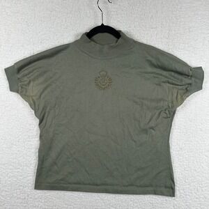 Vintage 90s Sky Lite Mock Neck Dolman Sleeve Crest Top Olive Green Womens L USA